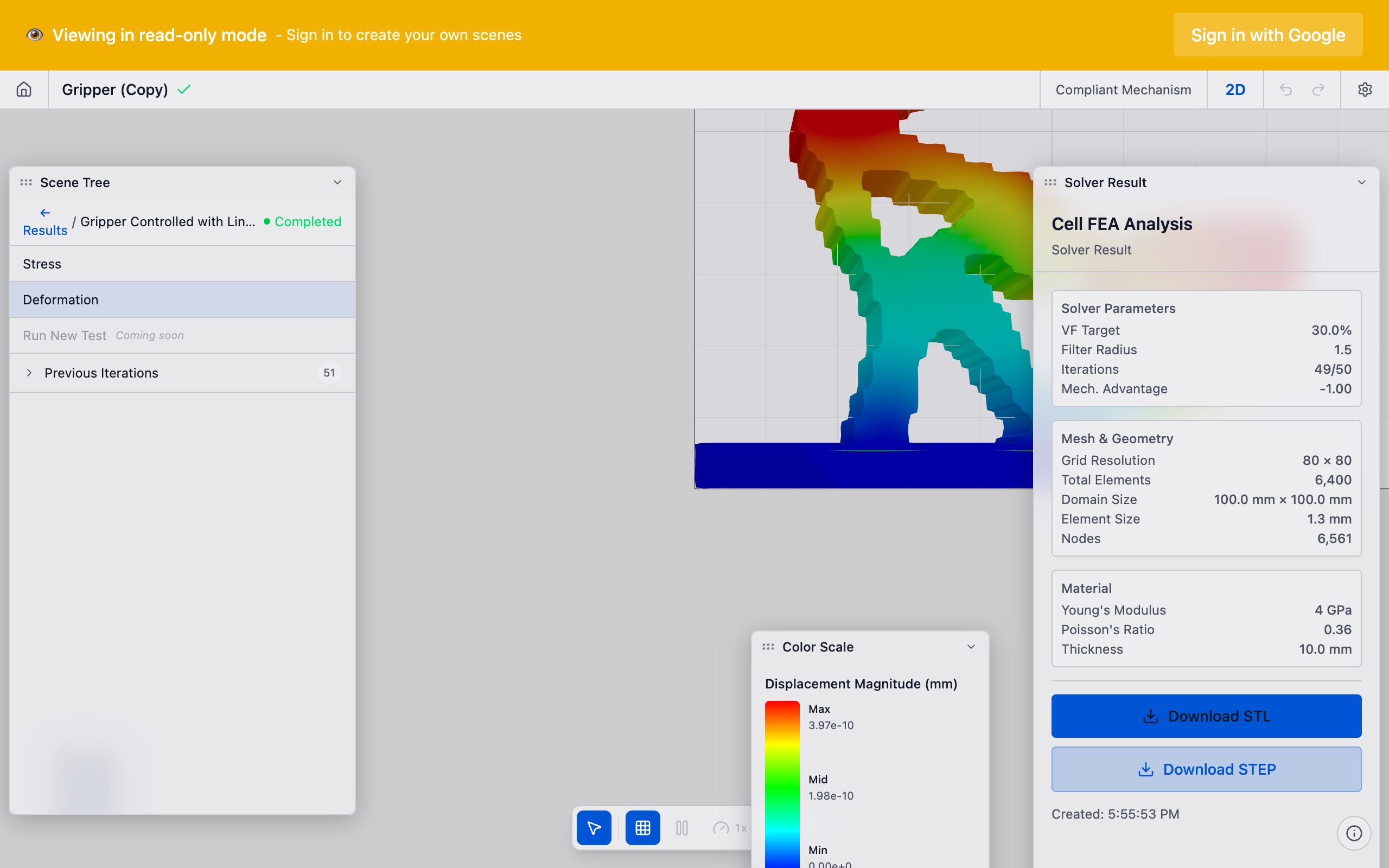 Material layout visualization with color scale