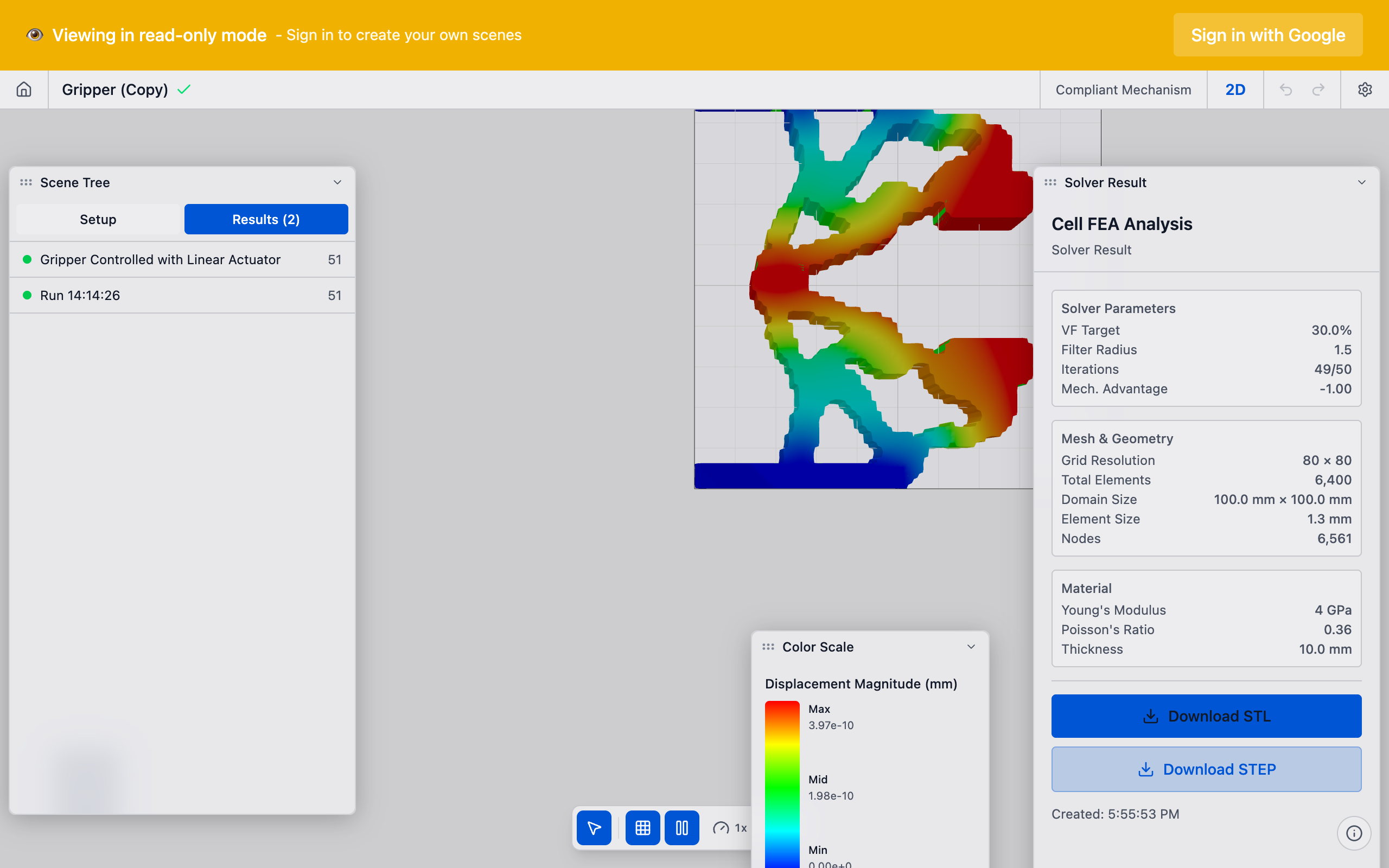 Scene with saved solver runs