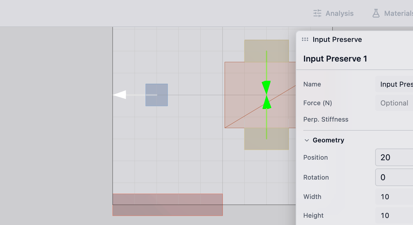 Input preserve with direction arrow showing force application