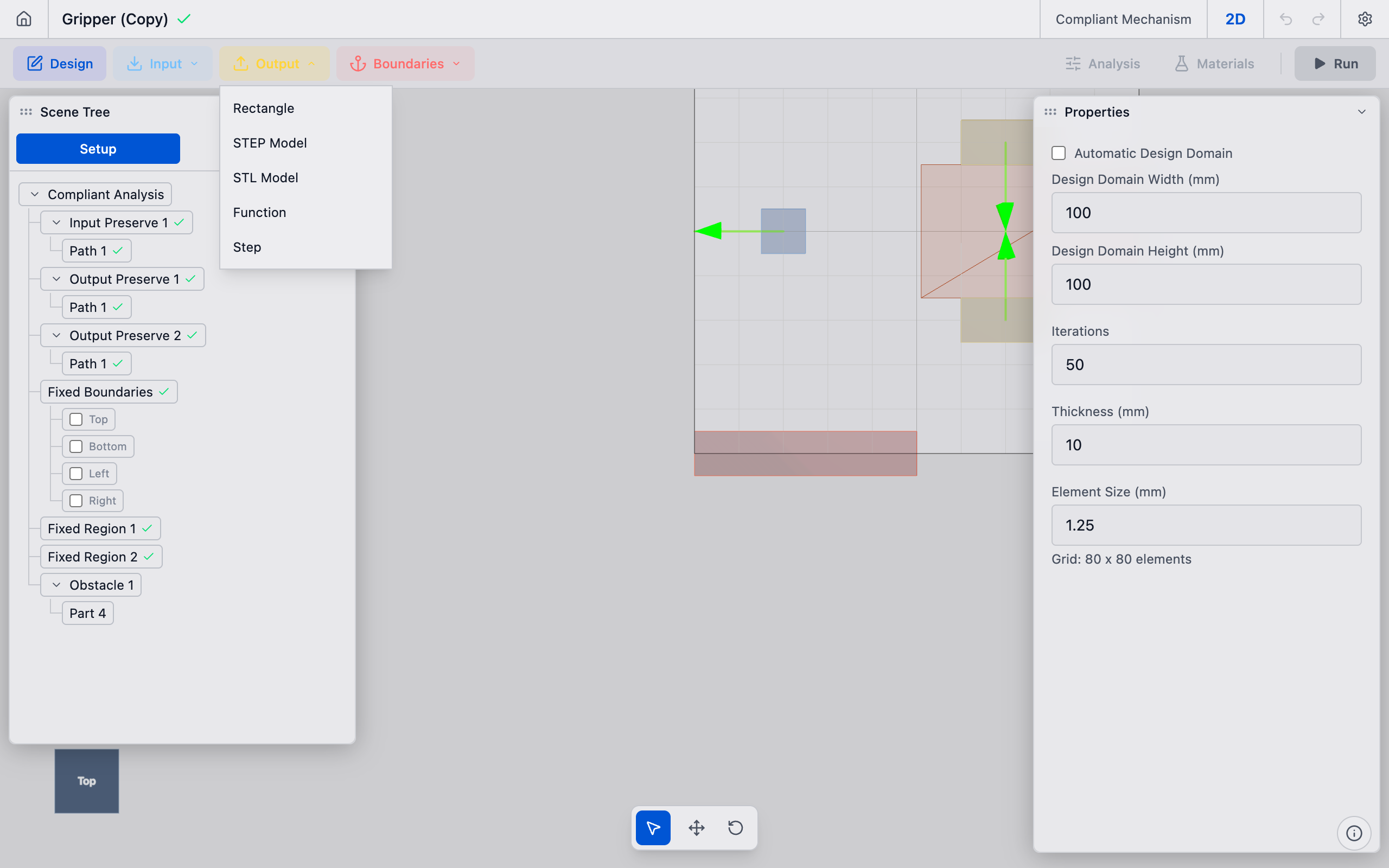 Output creation dropdown in the toolbar