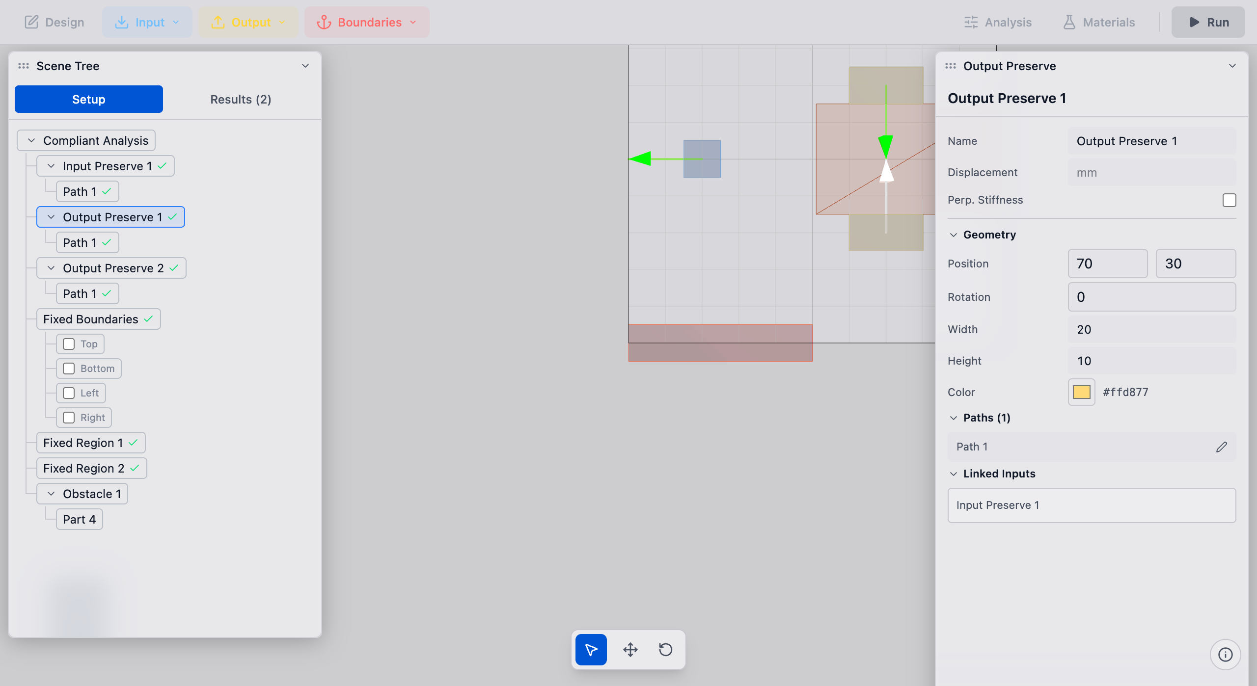 Output preserve visible in the viewport