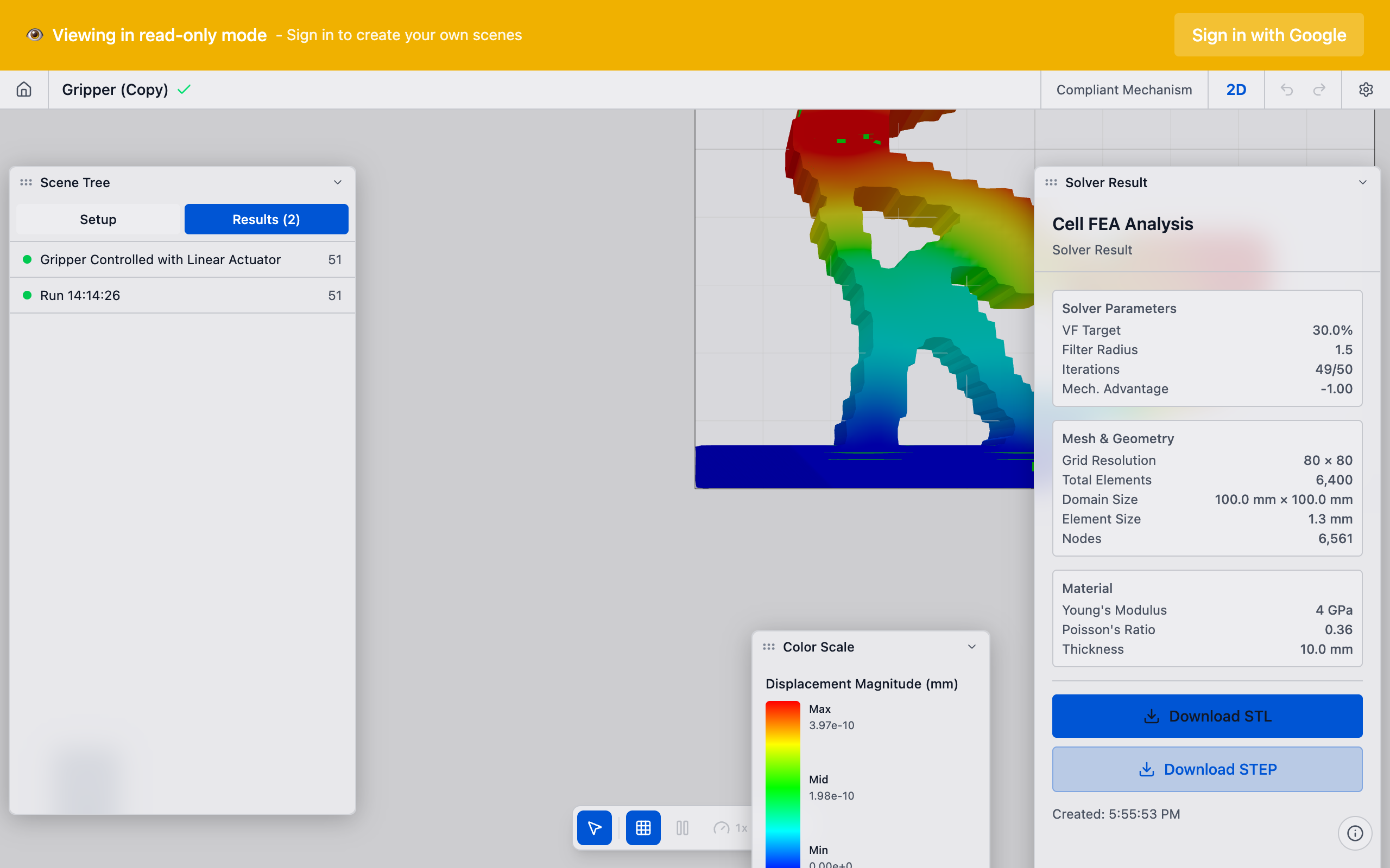 Completed solver run with result