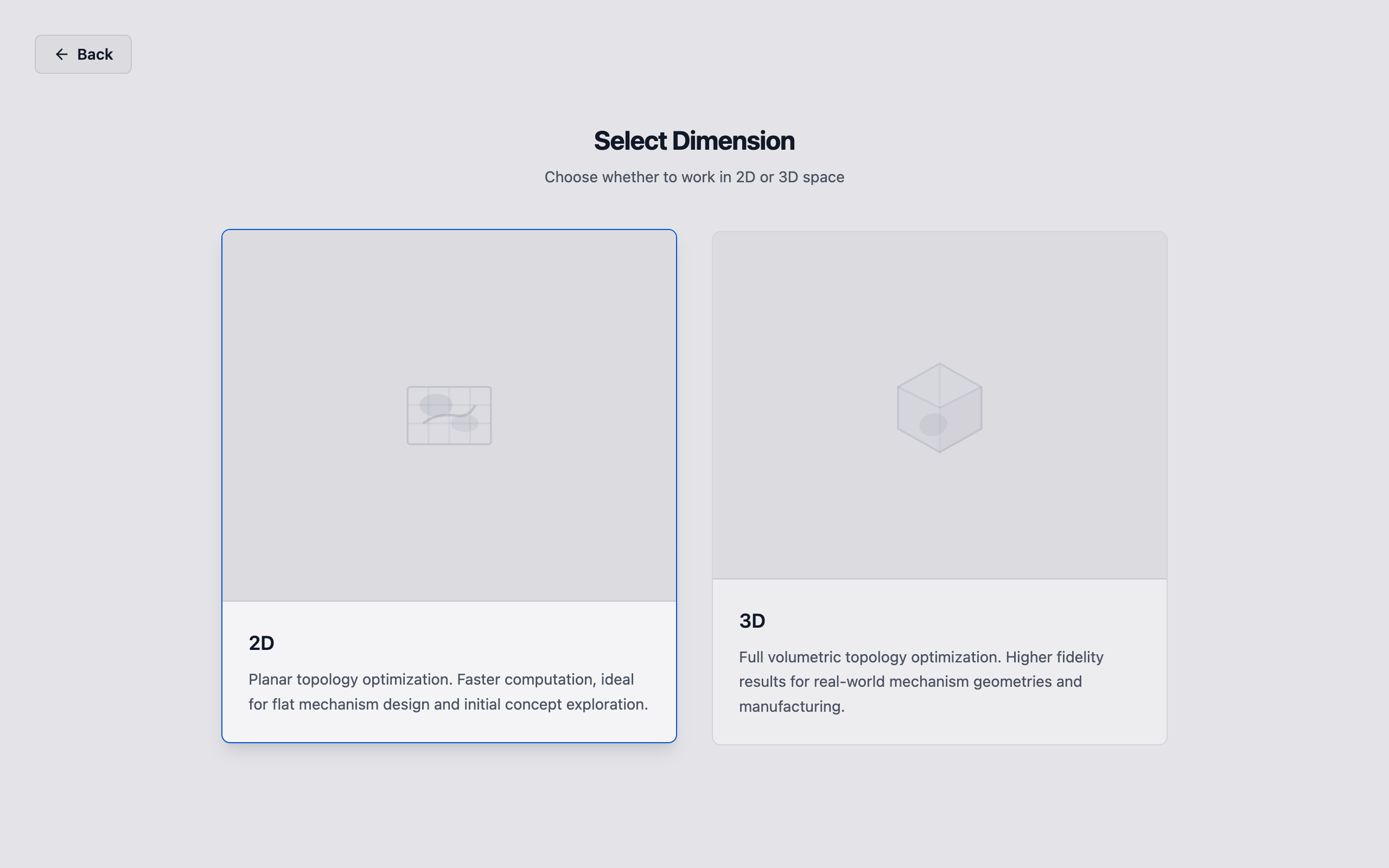 Dimension selection cards